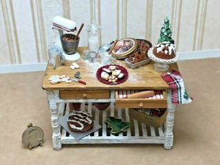 Dollhouse Miniature Artisan Christmas Baking Cookies In Progress Work Table 1:12