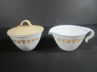 Vintage Corelle Corning Butterfly Gold Hook Handle Creamer & Sugar Bowl With Lid