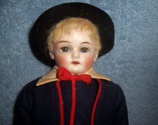 Antique German Porcelain Bisque Head Doll Boy Sleep Eyes Lashes 11 "