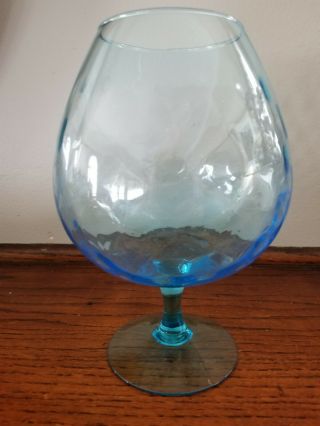 Mid Century Empoli Quilt Glass Bright Blue Brandy Snifter Vase Murano Nr