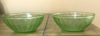 Jeannette Floral Poinsettia Green 4 " Berry Bowl 2 Depression Glass