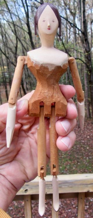 9 Inch Wooden Peg Doll Vintage Primitive Folk Art Handmade Wood