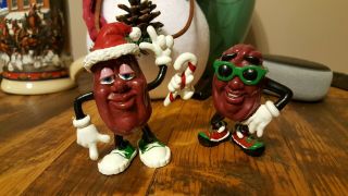 2 California Raisins Pvc Figure Christmas Santa Hat And Candy Cane Dude