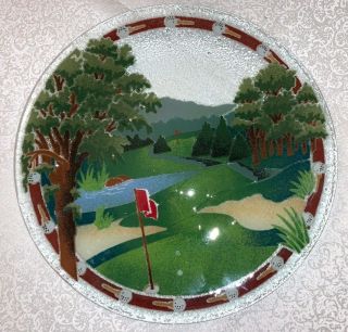 Peggy Karr Fused Glass Round Golf Course Plate 11 3/8 " Diameter