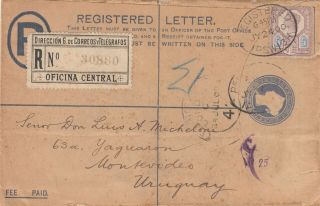Gb Registered Letter Envelope Qv 5d Jubilee Stamp,  Ipswich To Uruguay 1900