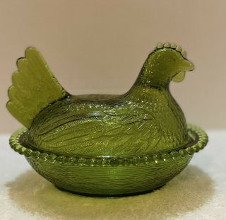 Indiana Glass Green Glass Hen On A Nest Candy Trinket Dish