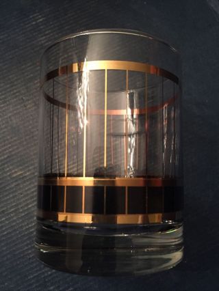 Vintage Culver Glass (devon ?) Black Gold Stripes Low Ball Drink Glass