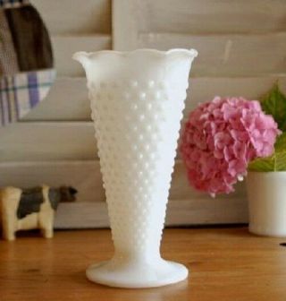 Anchor Hocking Teardrop & Pearl White Milk Glass Hobnail Scalloped Flower Vase
