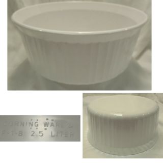 Corning Ware 2.  5 L Round French White Casserole F - 1 - B Bowl Baking Dish