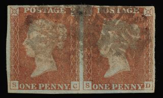 Penny Red Sg8 Sc - Sd Maltese Cross,  4 Margin Pair See Magnified Images Front,  Back