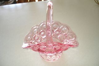 Vintage Basket - Moon & Star Pattern - Pink Glass & Handle - Le Smith Glass Usa