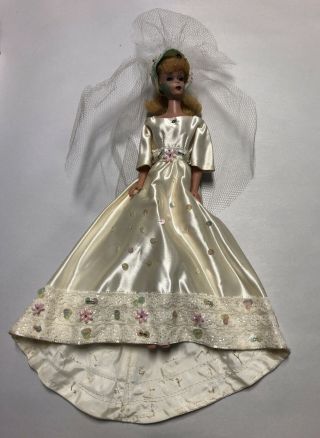 Vtg Mattel 3? Blond Ponytail Barbie,  Eyeshadow Jw - 56.  Satin Dress/veil - No Box