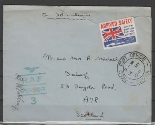 Gb Ww2 Raf Censor Field Post Office With Arrived Safely Label (r110)
