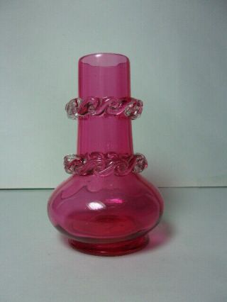 Antique Cranberry Glass Small Ornate Vase.