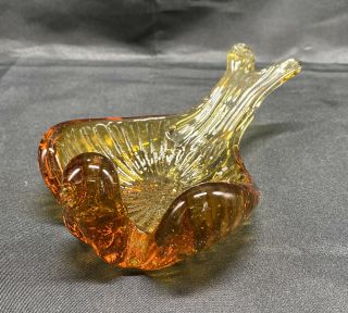 Vintage Amber Art Glass Bird Trinket Dish 5 1/2” Long Euc