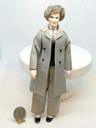 Dollhouse Miniature Vintage Artisan Porcelain Victorian Man Doll Gray Hair 1:12