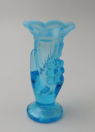 Fenton Art Glass - Blue Opalescent Miniature Hand Vase