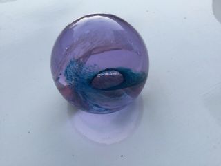 Caithness Glass Paperweight Small With C Etched Number Blue Lilac Swirl Scotland