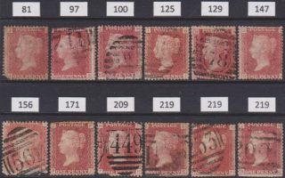 12 Different Gb Qv 1864 - 79 1d Penny Red Plates 81 - 219 Space Filler Stamps