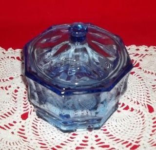 Vintage Indiana Glass Concord Light Blue Octagon Candy Dish with Lid - 2