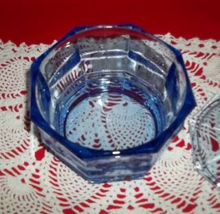Vintage Indiana Glass Concord Light Blue Octagon Candy Dish with Lid - 3