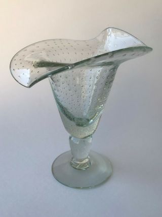 Vintage Clear Glass Controlled Bubble Art Glass Vase On Pedestal Very Unique