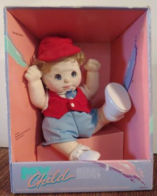 Vtg My Child Boy Doll Mattel 1985 Box Blonde Hair Blue Eyes Soft Face Boy Euc
