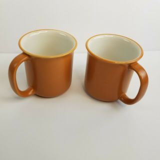 Set Of 2 Vintage Crown Corning Coffee Cup Mugs Sonora White & Terracotta Japan