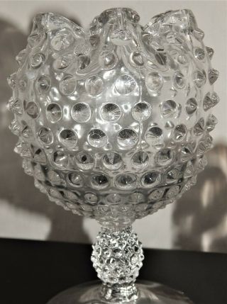 Vintage Hobnail Pedestal Glass Clear Ivy Ball Vase Crimped Top Duncan Miller 2