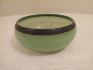 Vintage Mid Century Jadeite Green Glass Candy Or Trinket Dish W/ Black Trim