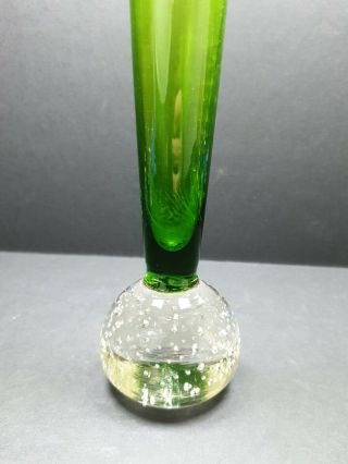 Vintage Controlled Bubble Green Glass Vase Bud Vase 9 "