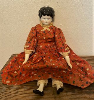 Antique German Porcelain Low Brow Hertwig China Head Pet Name Doll - Agnes - 15 "