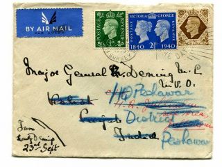 Gb 1940 Multi - Stamp Commercial Cover,  Kingston To India Where Re - Directed Twice