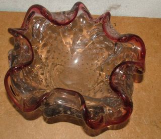 Mid Century Vintage Murano Art Glass Bubble Pattern Bowl.  Dish