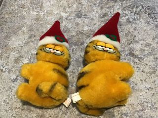 Vintage 1981 Set Of Two 6 " Garfield Clip On Plush Figures With Santa Hat & Bell