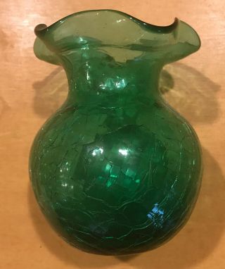 Hand Blown Crackle Green Glass Vase