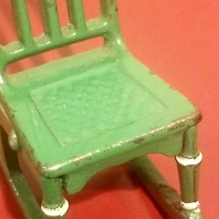 Antique Arcade Dollhouse Rocking Chair Cast Iron Green 6988 2