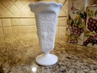 Vintage Westmoreland White Milk Glass Beaded Belled Paneled Grape 9” Vase