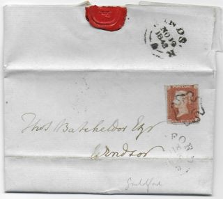 1843 Guildford Surrey Maltese Cross Qv 1d Red Entire - Thomas Batchelor Windsor