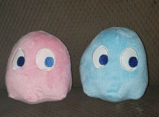 Pac - Man Plush 5 " Licensed Pink Ghost Pinky Blue Ghost Bashful Makes Game Noise