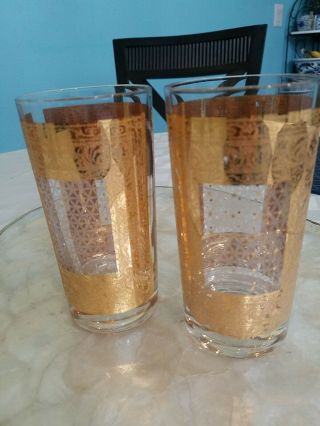 2 Vintage Pasinski 22k Gold Tumblers Highball Glasses
