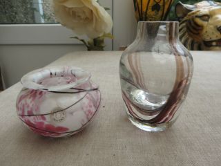 2 Glass Vases 1 Dartington Pinks/purples/ Caithness Oban Peat Design Handmade