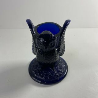 Cobalt Blue Glass Owl Toothpick Holder Mosser American Art Cup Dish Collect