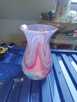 Vintage Murano Style Glass Vase Hand Blown Decorative Interesting Pink