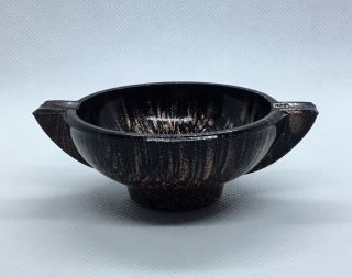 Rare Vintage Italy 3.  5” Murano Glass Black Copper Metallic Ashtray See Descrip