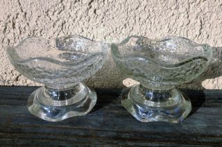 Vintage Set Of 2 Footed Pressed Clear Glass Candle Holders / Dessert Cups Bowls