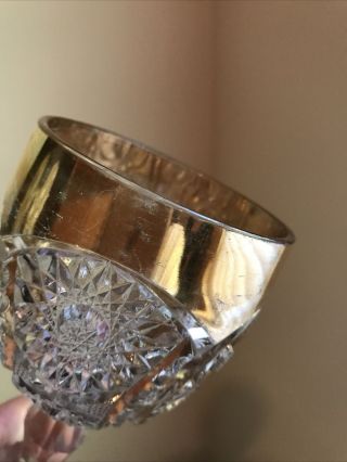 Vintage Antique Single Cut Crystal 6,  5” Wine Glass Goblet Golden Decorated