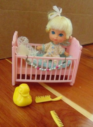Vintage Liddle Kiddles Little Baby Liddle Diddle Crib Ducky Crib Set Doll Mattel
