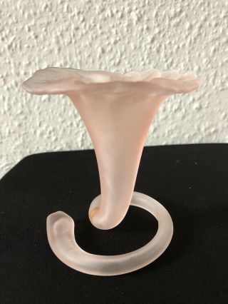 Vintage Art Nouveau Style Frosted Pink Glass Bud Vase Candle Holder Epergne