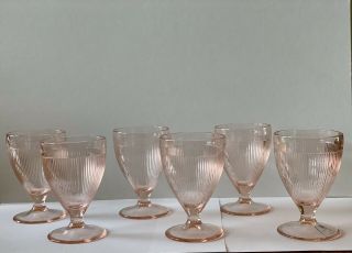 Jeannette Depression Glass Homespun Pink Juice Set Of 6 Footed Tumblers